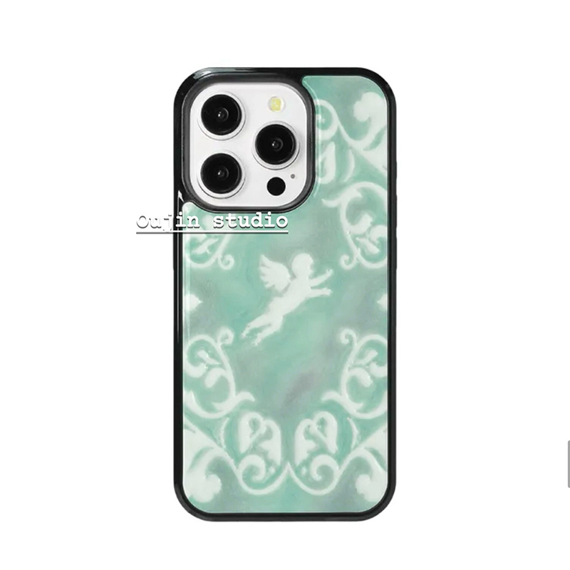 Phone Cases Green - Nane Yeşili Barok Desenli Melek Siyah
