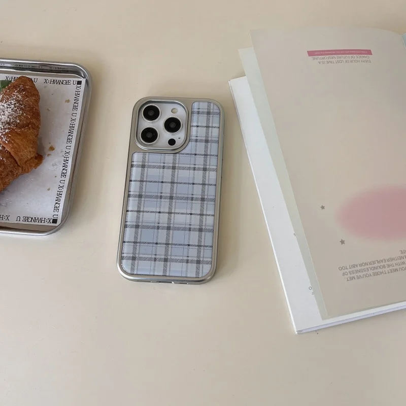 Phone Cases Green - Kore Tarzı Epoksi Mavi Ekose Desenli