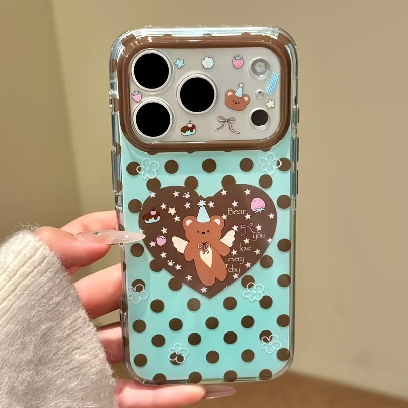 Phone Cases Brown - Kahverengi Puantiyeli Kalp Ayı Desenli Koruyucu