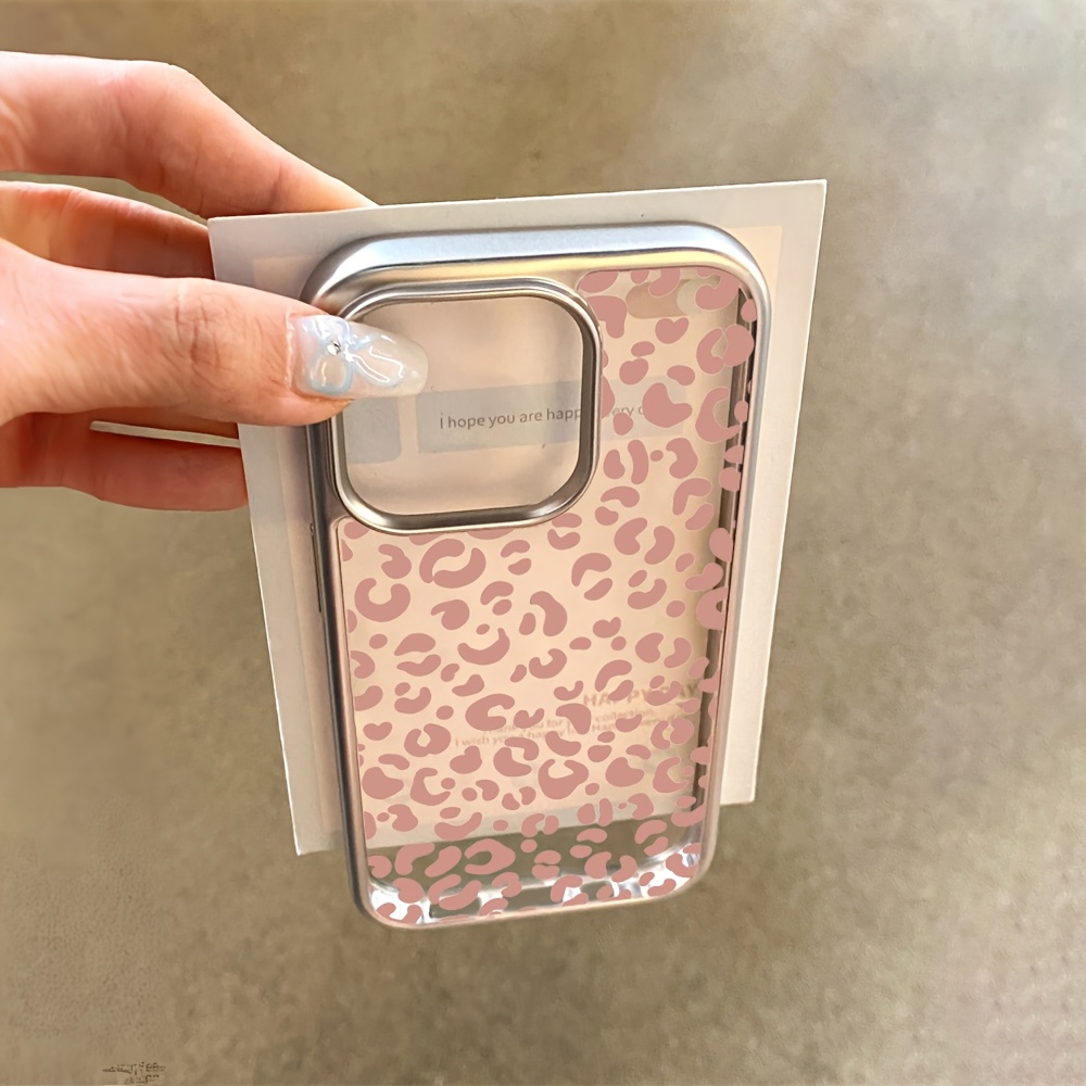 Phone Cases Pink - Pembe Leopar Desenli Elektrokaplama Şeffaf Telefon