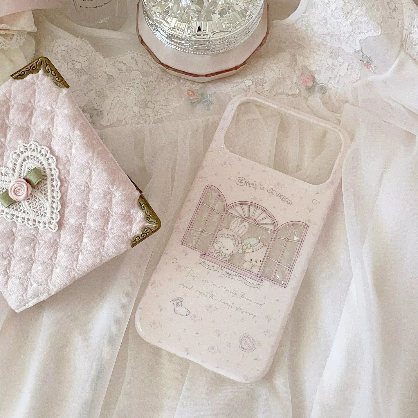 Phone Cases Pink - Kawaii Tavşanlı Ayılı Çiçek Desenli Pembe