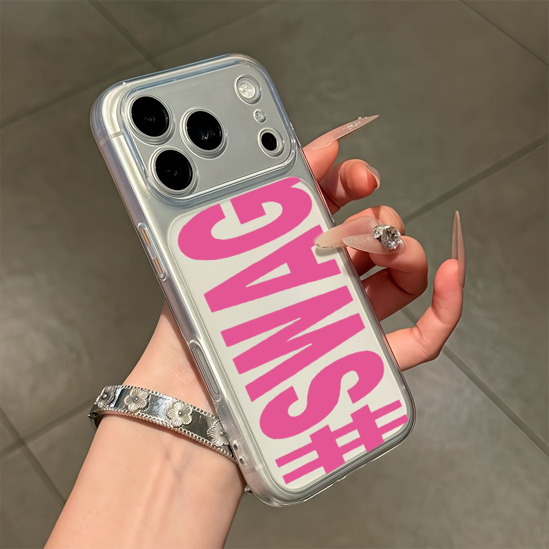 Phone Cases Pink - Sıcak Pembe Siyah SWAG Harfli Şeffaf