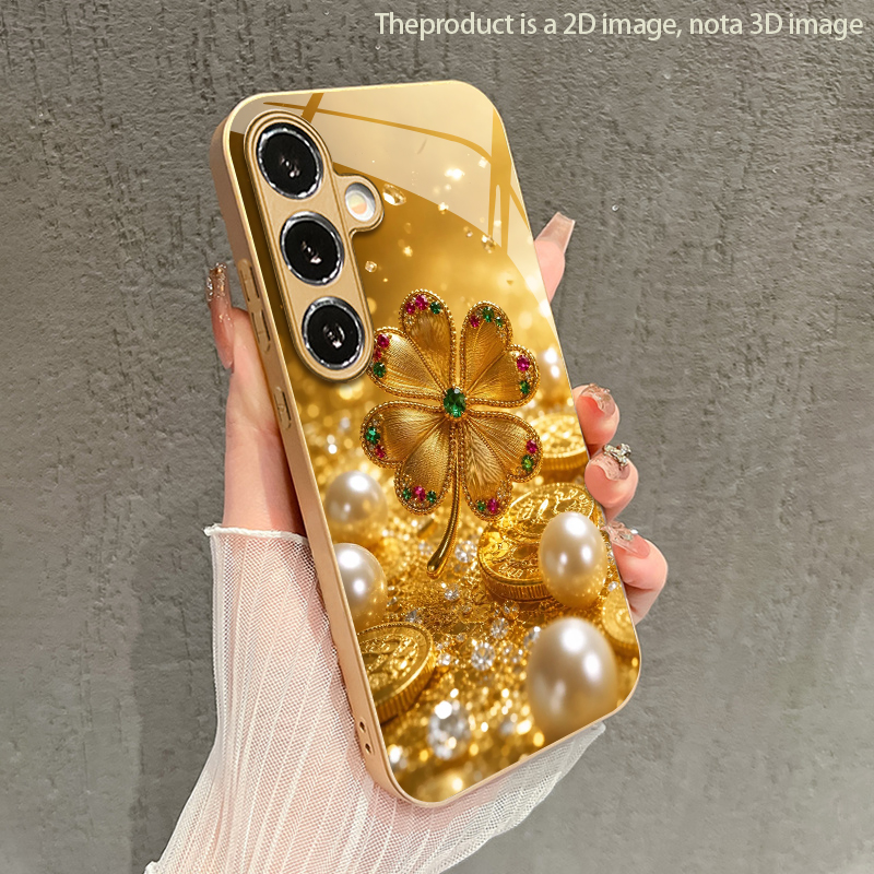 Phone Cases Protective - Renkli Taşlı Dört Yapraklı Desenli 2D