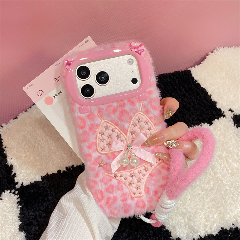 Phone Cases Iphone 17 Pro Max - Lüks Leopar Desenli Bikini Desenli Peluş