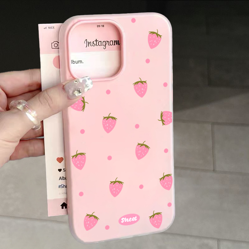 Phone Cases Pink - Tatlı Pembe Çilek Desenli Telefon Kılıfı