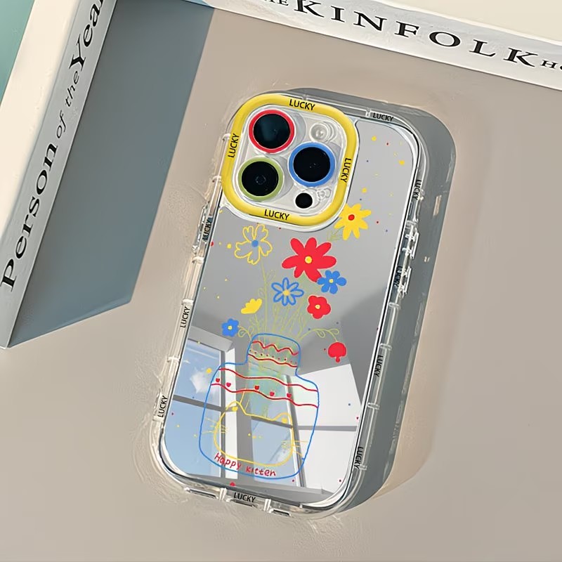 Phone Cases Iphone 17 Pro Max - Yaz Papatyası Kedi Vazo Tasarımlı Aynalı