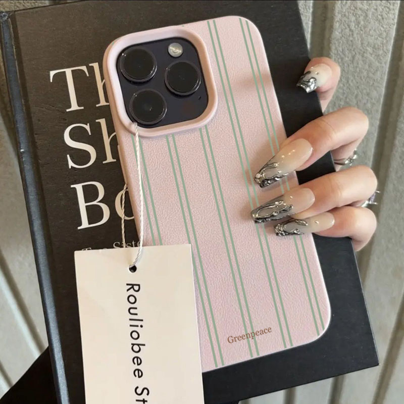 Phone Cases Green - Yeşil Şerit Lichee Desen Telefon Kılıfı