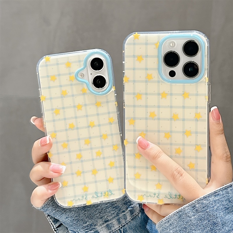 Phone Cases Protective - Sarı Yıldızlı Kareli Desenli Telefon Kılıfı