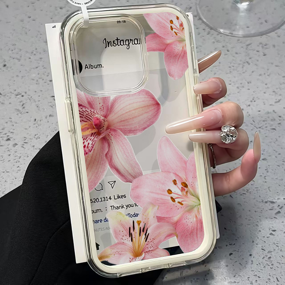 Phone Cases Pink - Pembe Zambak Çiçeği Şeffaf Telefon Kılıfı