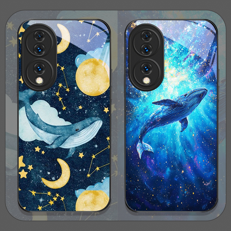 Huawei Nova 12 - Karikatür Yıldızlı Gökyüzü Mavi Balina Baskılı