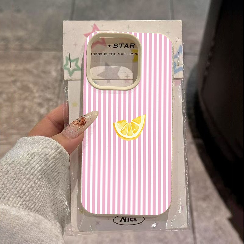 Phone Cases Pink - Turuncu Pembe ve Beyaz Çizgili Telefon